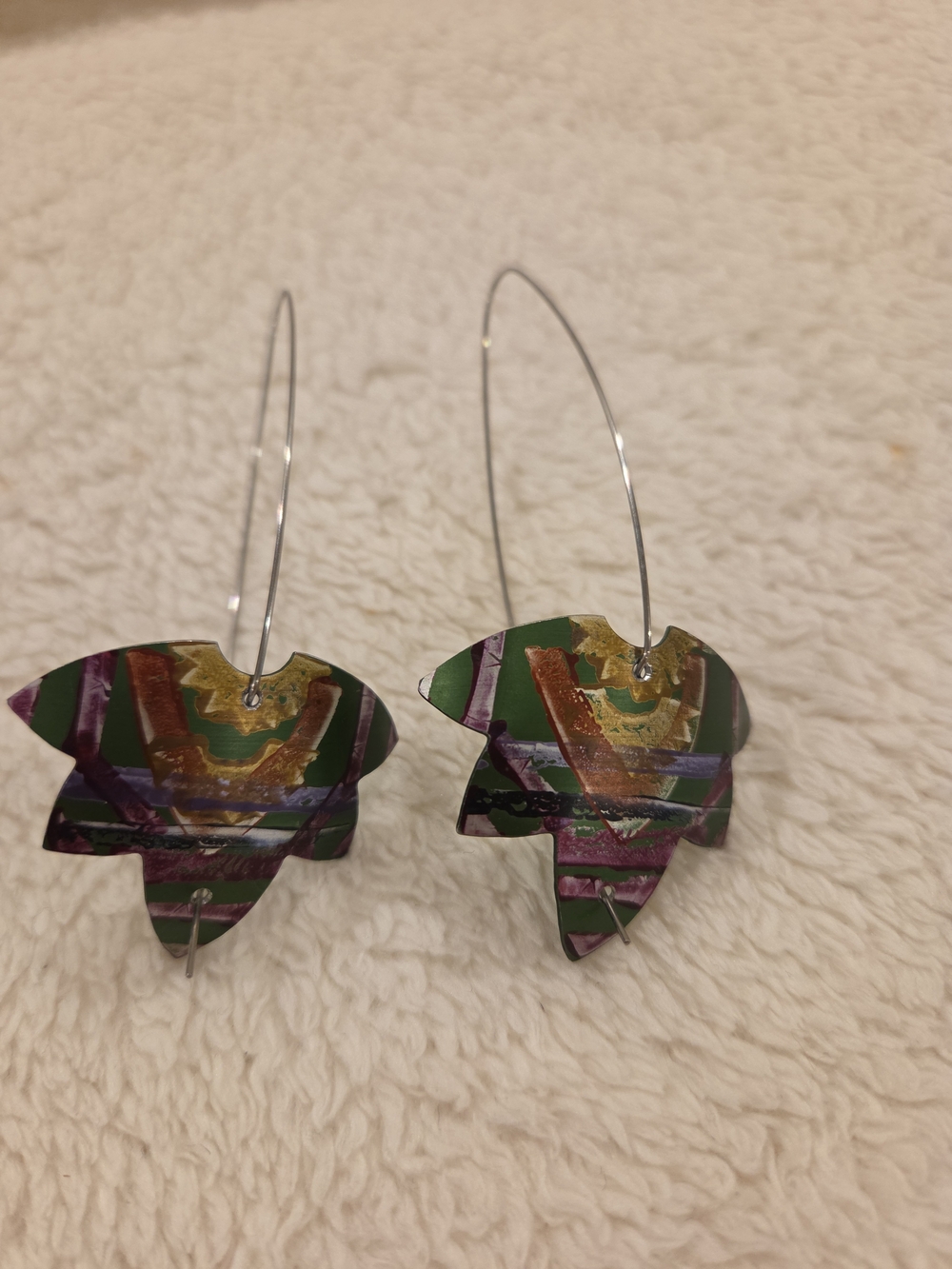 Handmade Abstract Earrings Large Wire Hoops Mixed Media Modern Art Jewelry